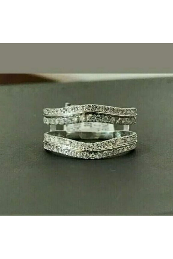 1 Ct Round Cut Lab-Created Moissanite Enhancer Ring Guard Wrap Wedding Band 14K White Gold Plated Sterling Silver