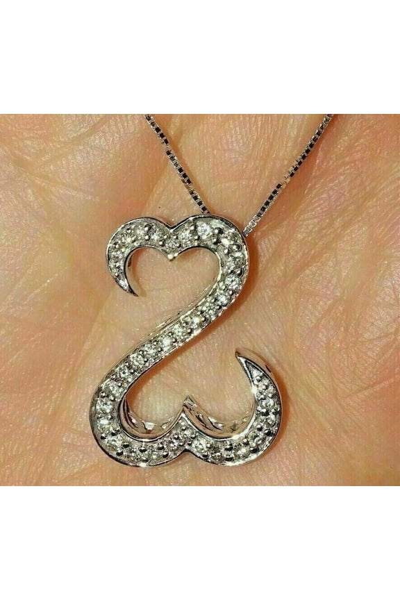 1 Ct Round Cut Lat Created Diamond Open Heart Pendant Necklace 925 Silver Gold Plated