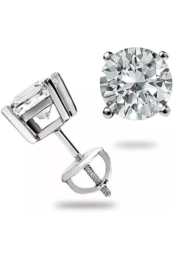 1 Ct Round Cut Natural Diamond Stud Earrings | 925 Sterling Silver| Screw Back