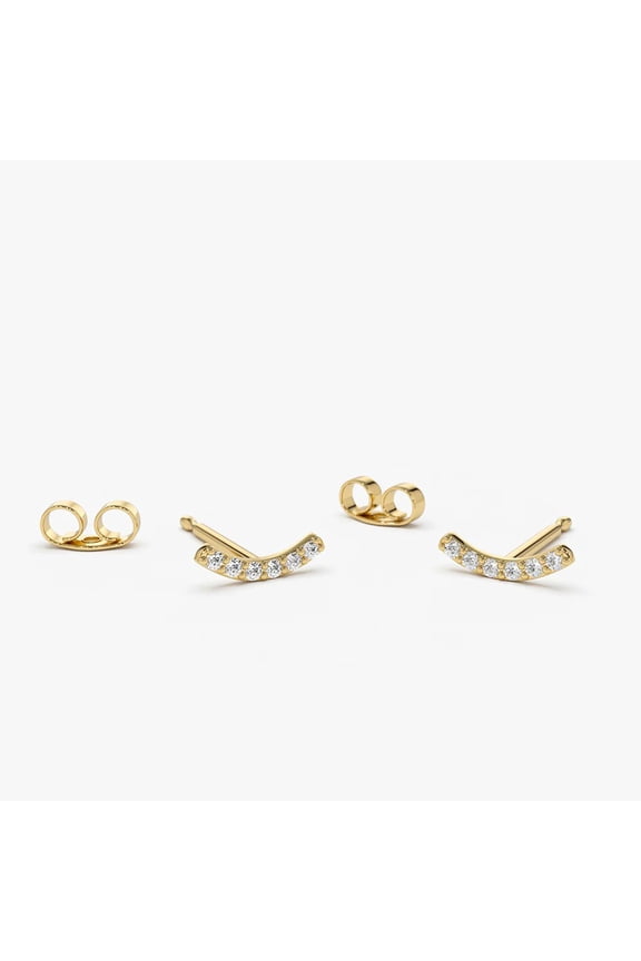 1 Ct Round Cut Natural Moissanite Curved Bar Stud Earrings, 14k Yellow Gold Plated Wedding Earrings for Women, Perfect Gift for Her