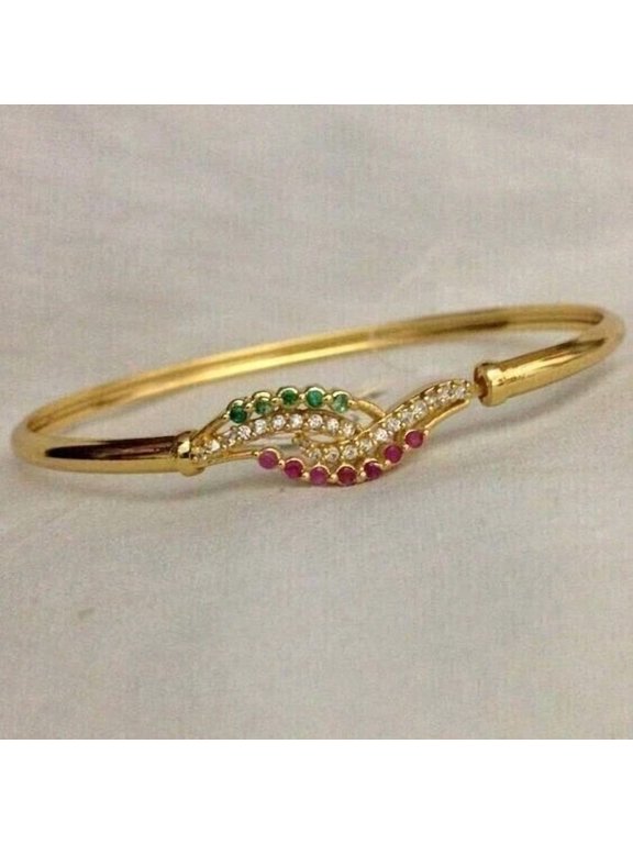 1 Ct Round Cut Simulated Ruby & Emerald Bangle Bracelet 14K Yellow Gold Plated 7"