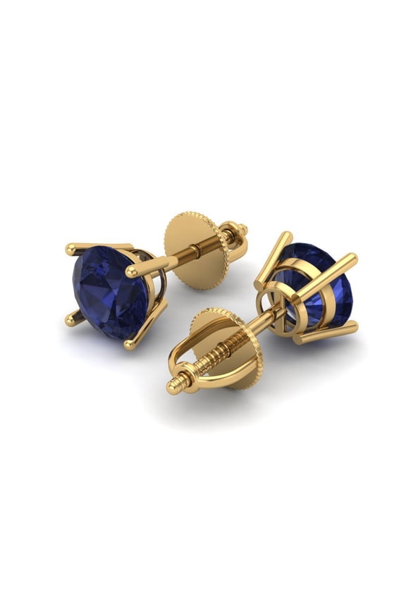 1 Ct Round Cut Studs Blue Sapphire 14K Yellow Solid Solid Gold Everyday Dainty Earrings Screw Back