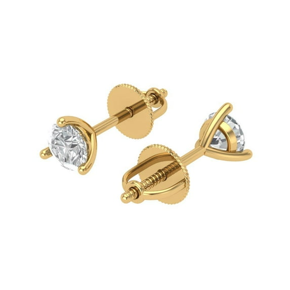 1 Ct Round Cut Studs Clear Crystal 14K Yellow Solid Gold Everyday Dainty Earrings Screw Back