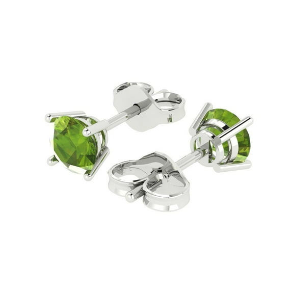 1 Ct Round Cut Studs Green Natural Peridot 18K White Solid Solid Gold Everyday Dainty Earrings Push Back