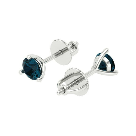 1 Ct Round Cut Studs Natural London Blue Topaz 18K White Solid Solid Gold Everyday Dainty Earrings Screw Back