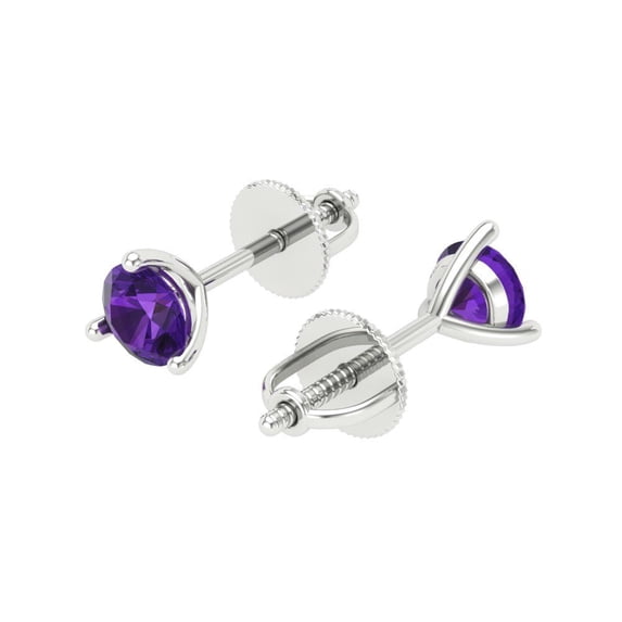 1 Ct Round Cut Studs Purple Natural Amethyst 14K White Solid Solid Gold Everyday Dainty Earrings Screw Back
