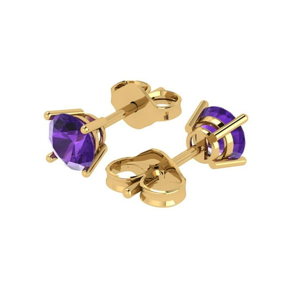 1 Ct Round Cut Studs Purple Natural Amethyst 14K Yellow Solid Solid Gold Everyday Dainty Earrings Push Back