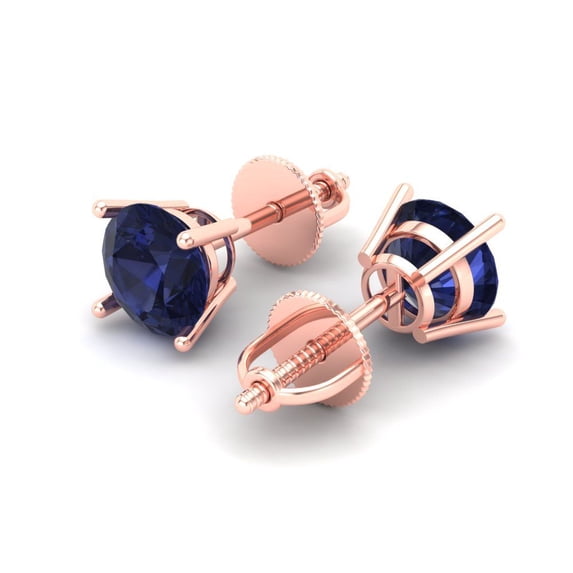 1 Ct Round Cut Studs Blue Sapphire 14K Rose Solid Solid Gold Everyday Dainty Earrings Screw Back
