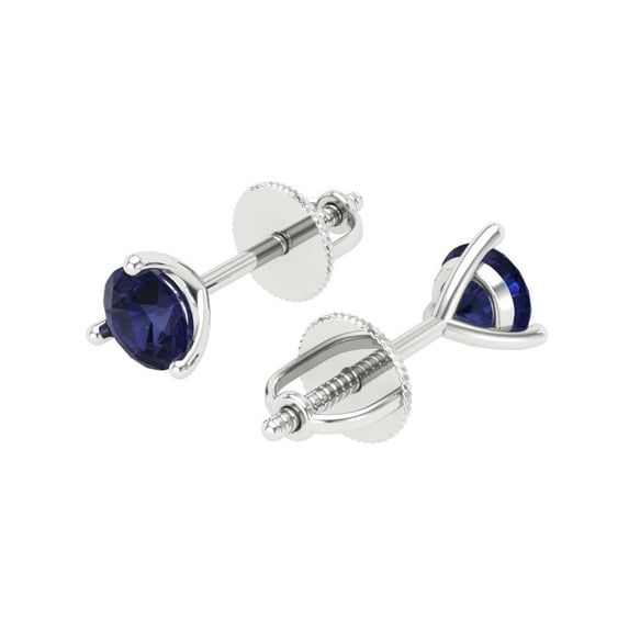 1 Ct Round Cut Studs Blue Sapphire 14K White Solid Solid Gold Everyday Dainty Earrings Screw Back