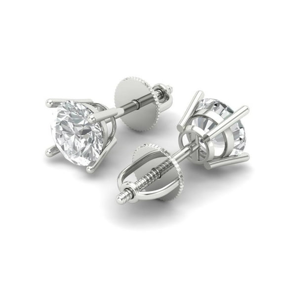 1 Ct Round Cut Studs White Sapphire 18K White Solid Solid Gold Everyday Dainty Earrings Screw Back
