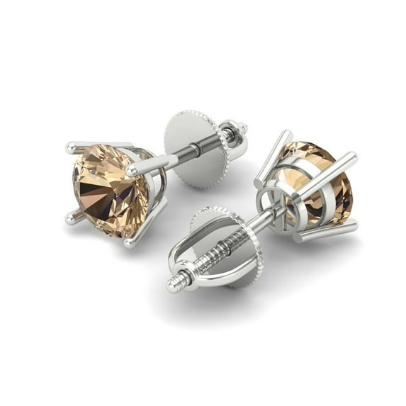 1 Ct Round Cut Studs Yellow Moissanite 14K White Solid Solid Gold Everyday Dainty Earrings Screw Back