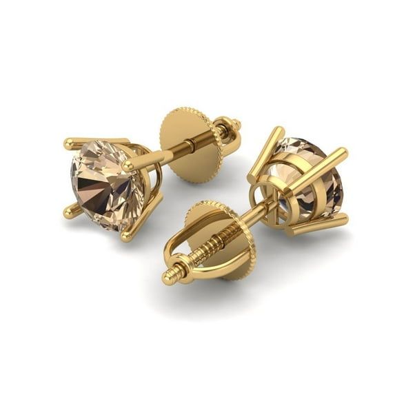 1 Ct Round Cut Studs Yellow Moissanite 18K Yellow Solid Solid Gold Everyday Dainty Earrings Screw Back