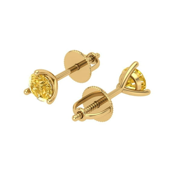 1 Ct Round Cut Studs Yellow Crystal 18K Yellow Solid Gold Everyday Dainty Earrings Screw Back