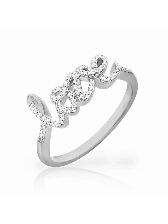 1 Ct Round Moissanite Cursive "LOVE" Band Ring 10k White Gold Plated