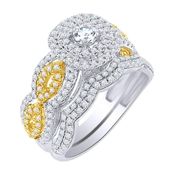 AFFY 1 Ct Round White Natural Diamond Cushion Frame Cluster Bridal Ring in 14k White Gold Ring Size : 8