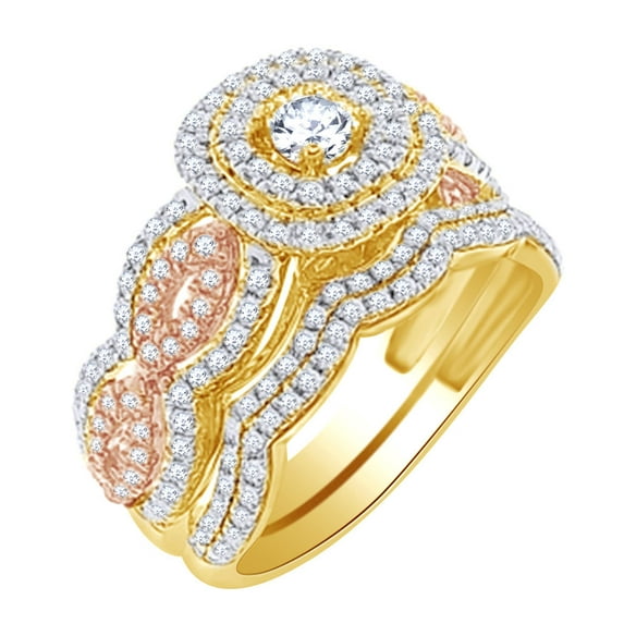 AFFY 1 Ct Round White Natural Diamond Cushion Frame Cluster Bridal Ring in 14k Yellow Gold Ring Size : 13