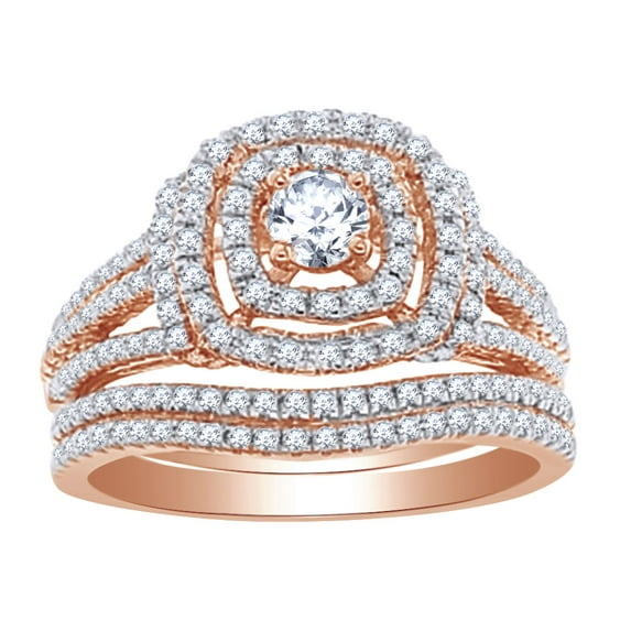 AFFY 1 Ct Round White Natural Diamond Cushion Frame Engagement Bridal Ring 14k White Gold Ring Size : 12