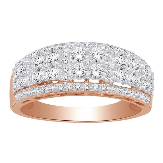 AFFY 1 Ct Round White Natural Diamond Two Row Wedding Band Ring in 14k Rose Gold Ring Size - 13