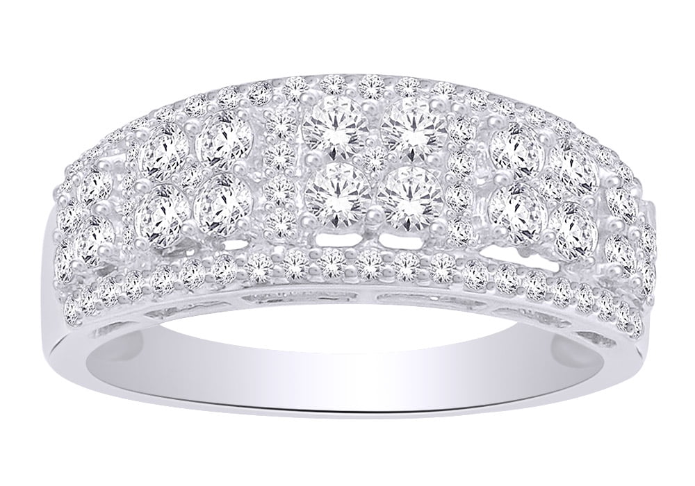 AFFY 1 Ct Round White Natural Diamond Two Row Wedding Band Ring in 14k ...