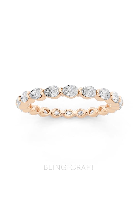 1 Cttw Pear Shape Moissanite Eternity Wedding Bands Ring for Women 14K rose Gold Plated 925 Sterling Silver Stacking Anniversary Engagement Promise Ring for Her D Color VVS1 Clarity Jewelry Gift 9