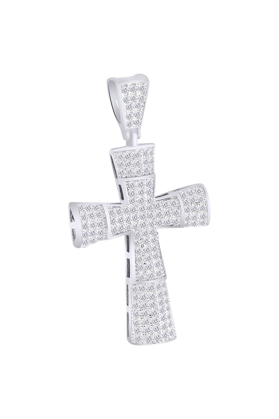 1 Cttw Round Shape White Natural Diamond Iced Out Hip Hop Jewelry Cross Charm Pendant In 14K Solid White Gold