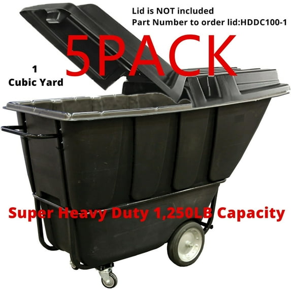1 Cubic Yard Super Heavy Duty Commercial Warehouse Tilt Dump Cart,1250LB Capacity, Tilt Truck, Tilt Construction Jobsite Cart, Tilt Utility Trash Cart with Swivel Caster Wheels, 5 Carts