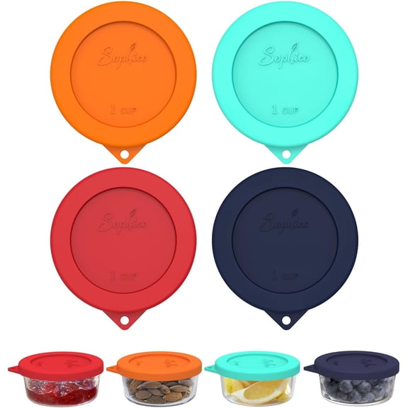 1 Cup Round Silicone Storage Cover Lids Replacement for Anchor Hocking and Pyrex 7202-PC Glass Bowls (Container not Included) (Mix - 4 pack)
