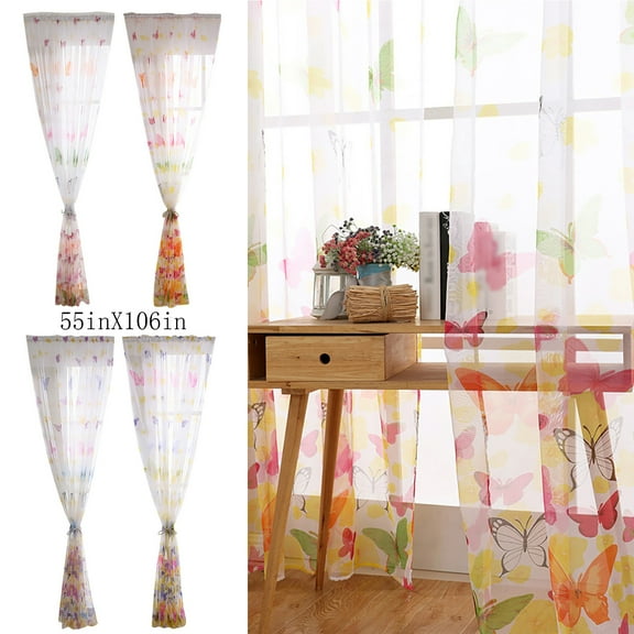 1 Curtain 39‘’X106‘’Large Butterfly Screen Butterfly Screen Printing Transparent Screen Cluster Flower Curtain Offset Screen Screen Wear Rod Curtain