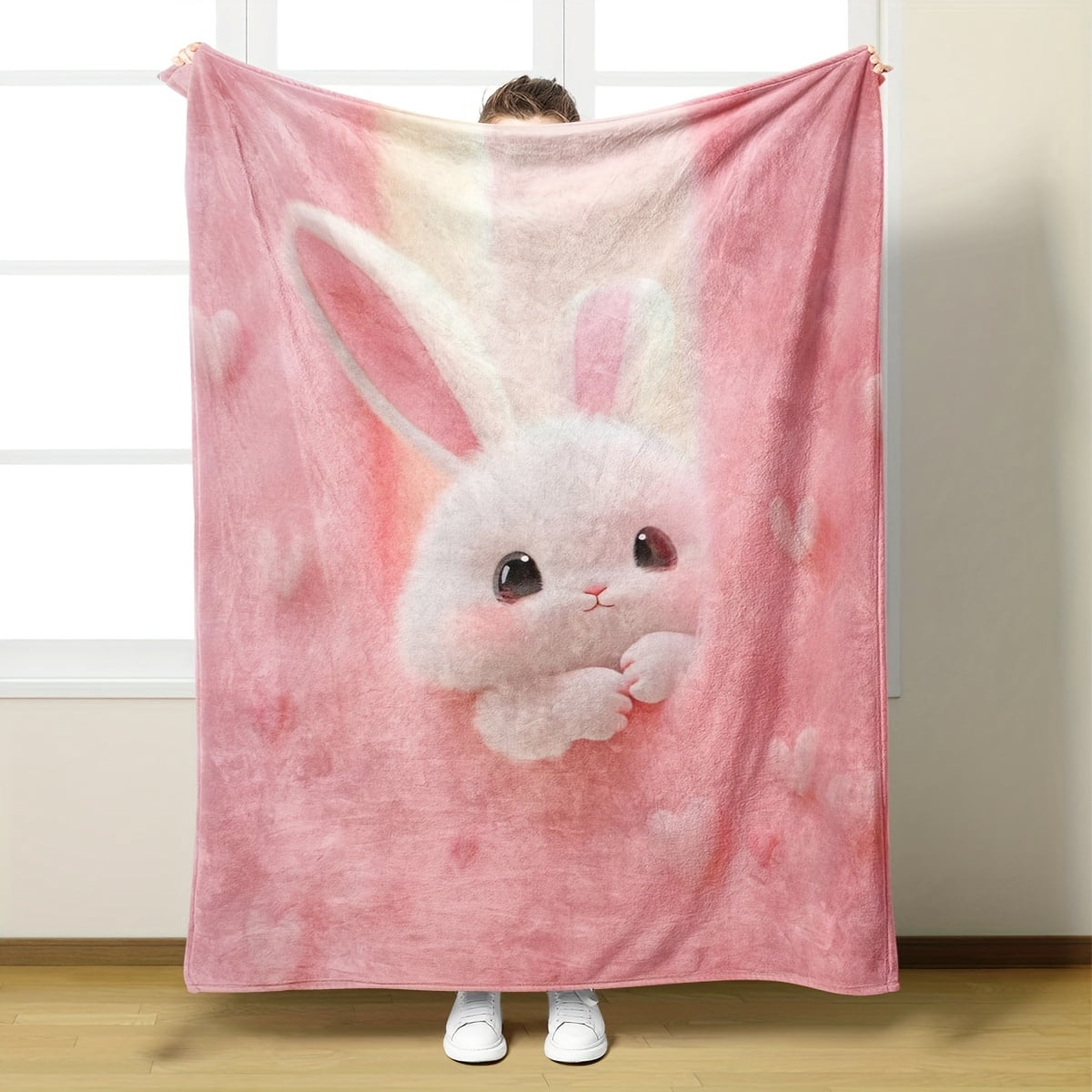 Pink Rabbit Comfy 1 Cute Rabbit Polyester Blanket, Comfortable for Home, Dormitory, and ...