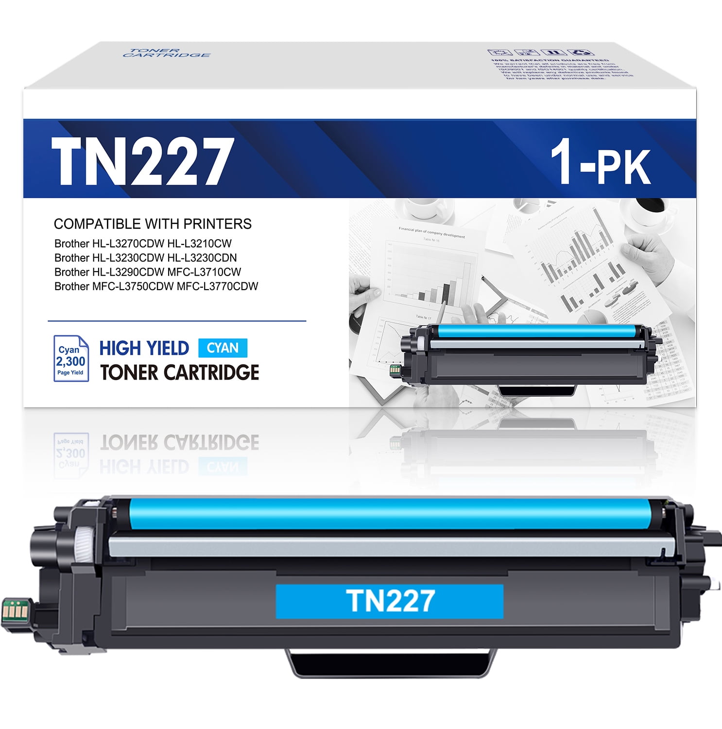 1 Cyan TN-227 / TN227BK Toner Cartridge Replacement for Brother  MFC-L3770CDW L3710CW L3750CDW L3730CDW HL-3210CW 3230CDW 3270CDW 3290CDW  DCP-L3510CDW