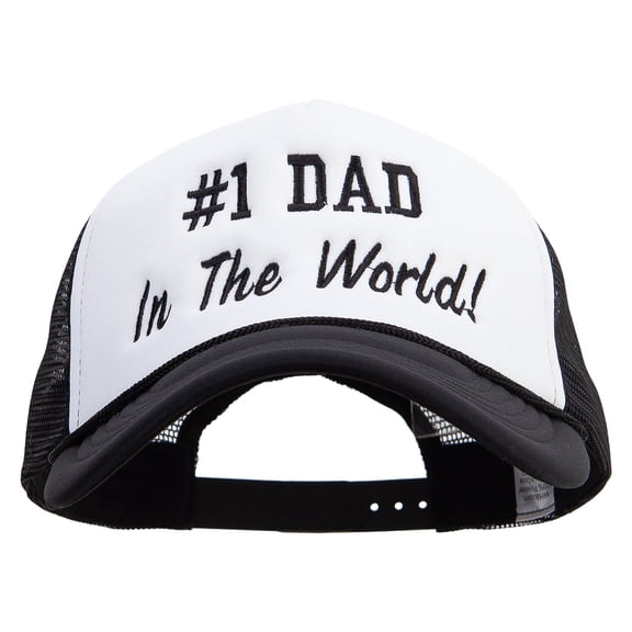 #1 DAD in the World! Big Size Embroidered Big Foam Mesh Truck Cap - White Black XL-3XL