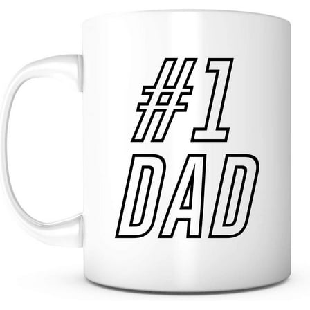 #1 Dad-11 Ounce White Ceramic Mug, Father鈥榮 Gift Mug Ideas Funny Coffee Mug Quotes Sayings for Dad Father in Law Birthday Gift from Son Daughter, Tea Mug Dad Mug Gift Mug for Men (1)