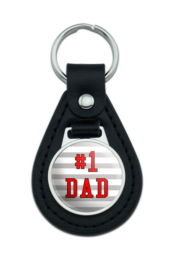 #1 Dad Number One Father Black Leather Keychain