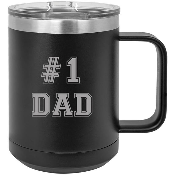 #1 Dad Stainless Steel Vacuum Insulated 15 Oz Travel Coffee Mug with Slider Lid, Black