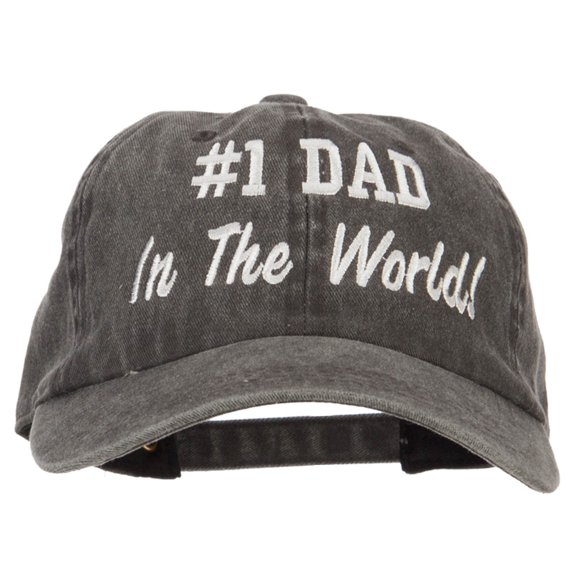#1 Dad in the world! Embroidered Washed Buckle Cap - Black OSFM
