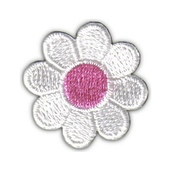 1" Daisy White Petals Pink Center Patch Flower Cute Embroidered Iron On Applique