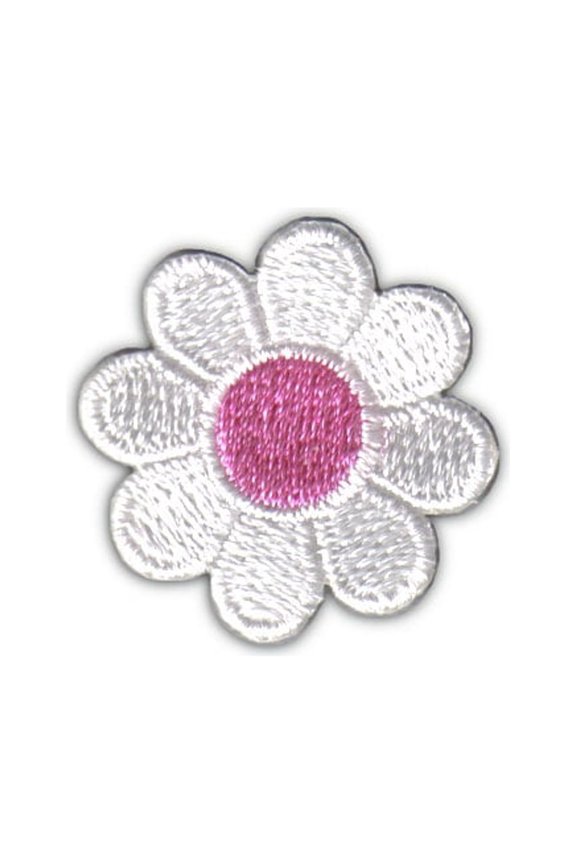 1" Daisy White Petals Pink Center Patch Flower Cute Embroidered Iron On Applique