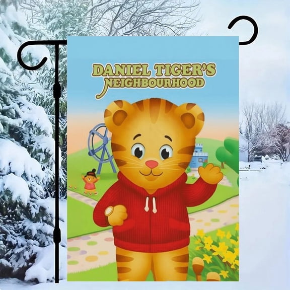 1 Daniel Tiger Kids Cartoon Illustration  Design Double-sided Garden Flag -12x18 Inches Durable High-quality Linen Courtyard Decoration, Suitable for Porch, Terrace, and Garden, Suitable for Annivers