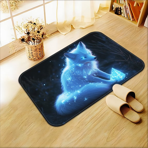 1 Dark Blue Fox Print Rug - Non-slip, absorbent, thickened rug suitable for bathrooms, kitchens, and outdoors - Machine washable polyester material.
