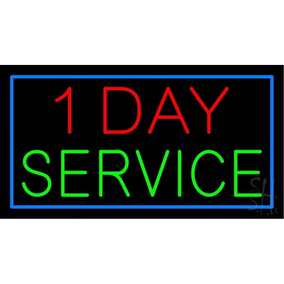 1 Day Service LED Neon Sign 13 x 24 - inches, Clear Edge Cut Acrylic Backing, with Dimmer - Bright and Premium built indoor LED Neon Sign for automotive store, and mall.