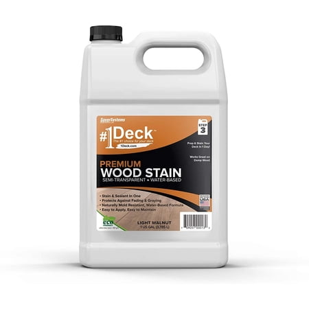 #1 Deck Premium Semi-Transparent Wood Stain for Decks, Fences, Siding - 1 Gallon Light Walnut