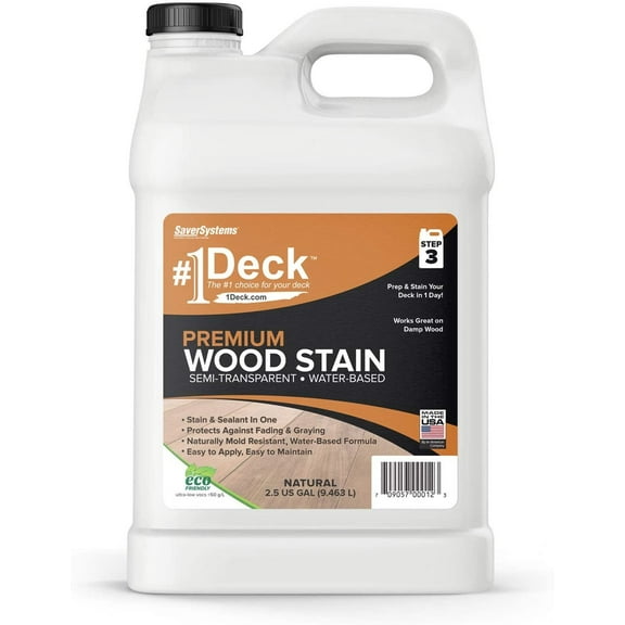 #1 Deck Premium Semi-Transparent Wood Stain for Decks, Fences, Siding - 2.5 Gallon Natural