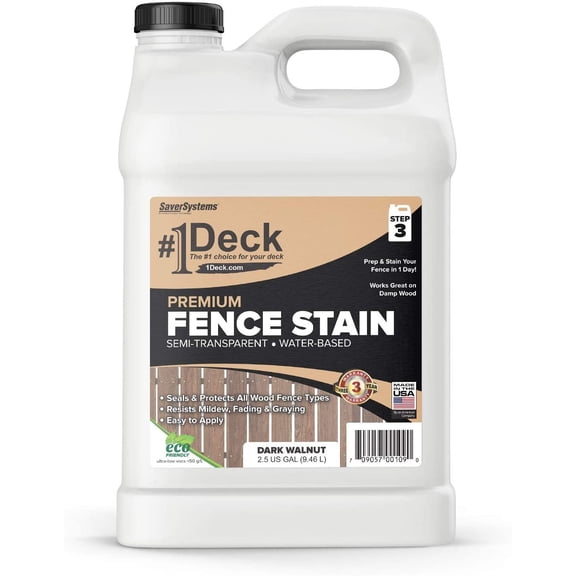 #1 Deck Premium Wood Fence Stain and Sealer - Semi-Transparent Fence Sealer - Dark Walnut, 2.5 Gallon