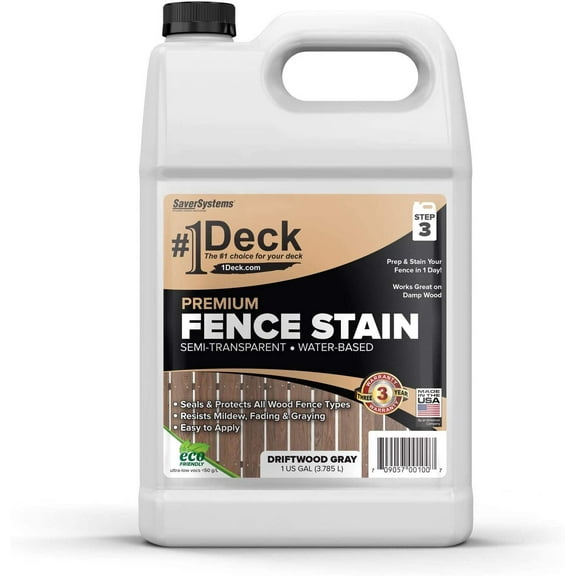 #1 Deck Premium Wood Fence Stain and Sealer - Semi-Transparent Fence Sealer - Driftwood Gray, 1 Gallon