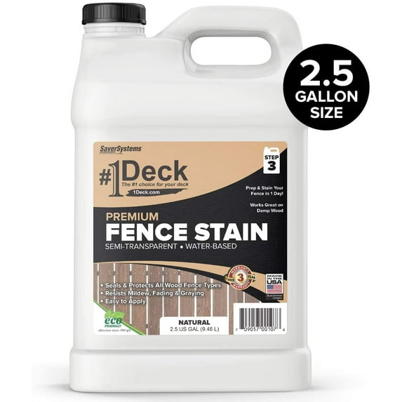 SaverSystems Premium Wood Fence Stain and Sealer - Semi-Transparent, Low Odor - 2.5 Gallon