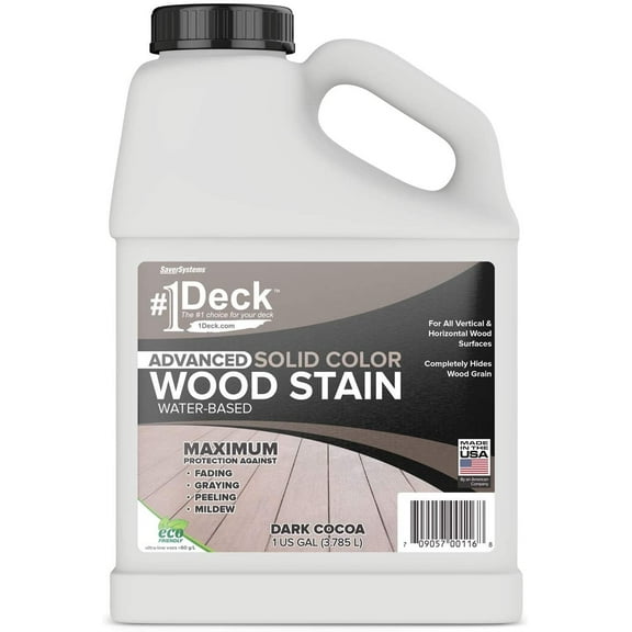#1 Deck Wood Deck Paint and Sealer - Advanced Solid Color Deck Stain for Decks, Fences, Siding - 1 Gallon Dark Cocoa