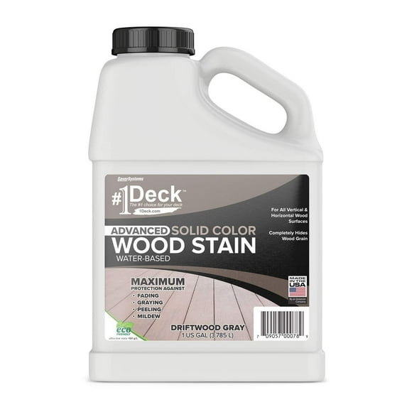 #1 Deck Wood Deck Paint and Sealer - Advanced Solid Color Deck Stain for Decks, Fences, Siding - 1 Gallon Driftwood Gray