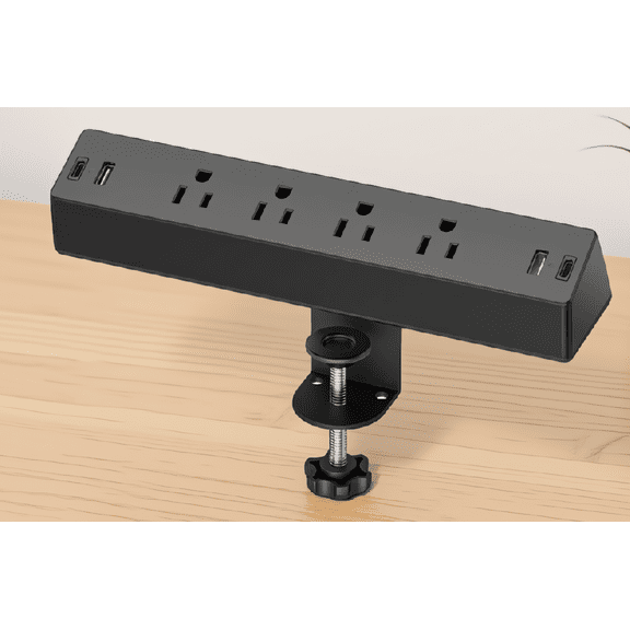 1 Desk Clamp with 4 AC Outlets, 2 USB-C PD 20W, 2 USB-A Ports, Flat , Surge Protector, 6 ft Cord