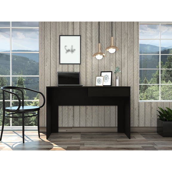 1 Desk In Black - Space Efficient Study Area Computer With 1 Drawer & 4 Adjustable Shelves Saving