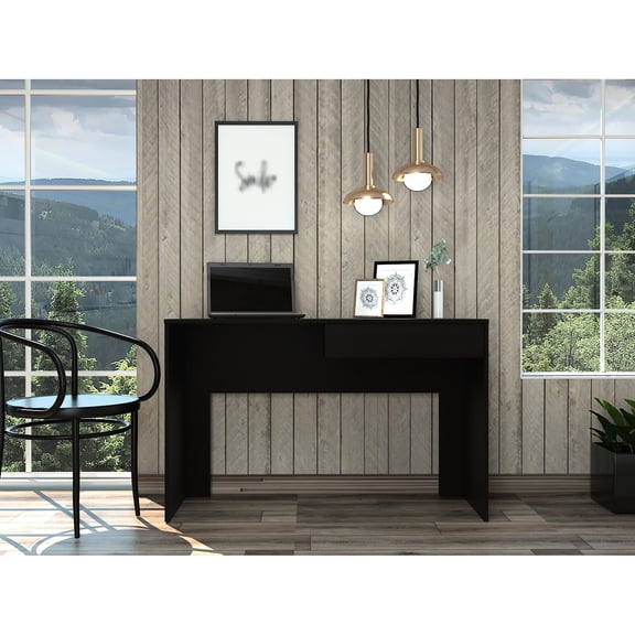1 Desk In Black - Space Saving Office Solution Computer With Storage Drawer Streamlined Appearance